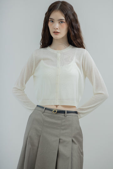Elowra Sheer Knit Cardigan (Off White)