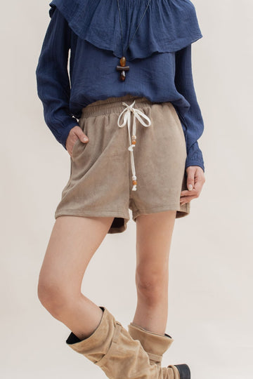 Cozy Suede Drawstring Shorts (Khaki)