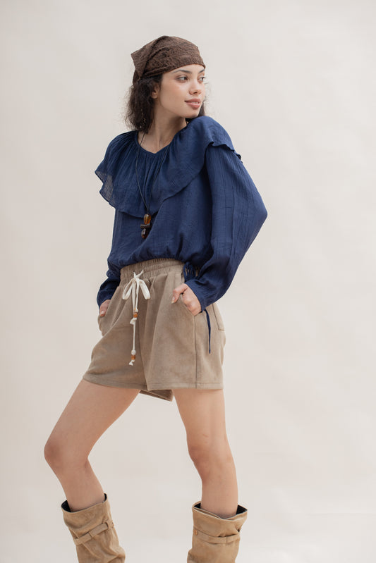 Cozy Suede Drawstring Shorts (Khaki)