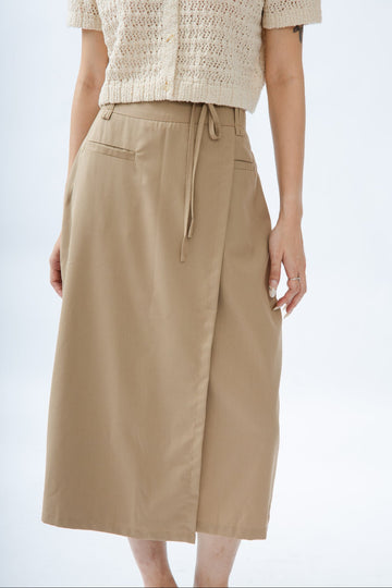Overlap Flow Long Skirt (Khaki)