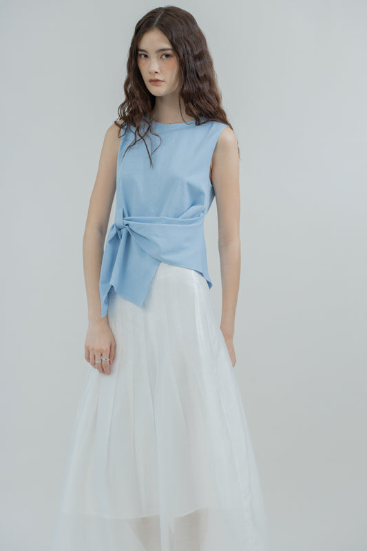 Serene Tie-Front Sleeveless Blouse (Blue)