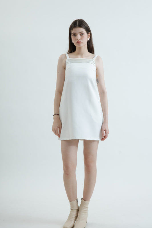 Stella Pleated Front Strappy Dress (White)