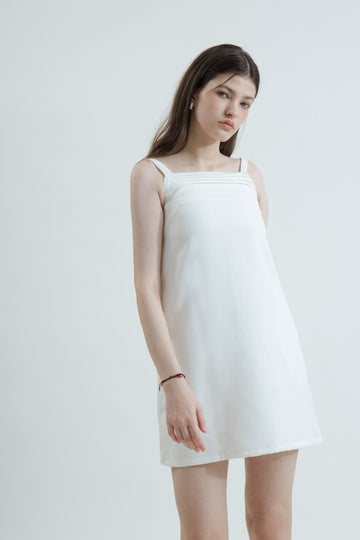 Stella Pleated Front Strappy Dress (White)