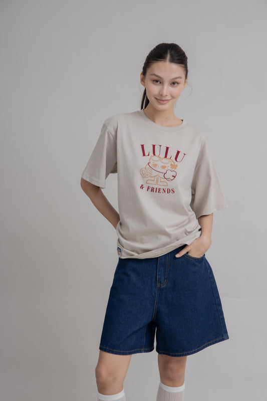 LULU & FRIENDS Flock Print Oversize Tee (Khaki Grey)