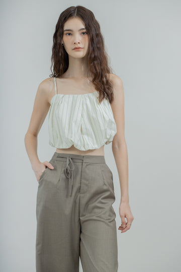 Lana Stripes Puffy Spaghetti Top (Green Stripes)