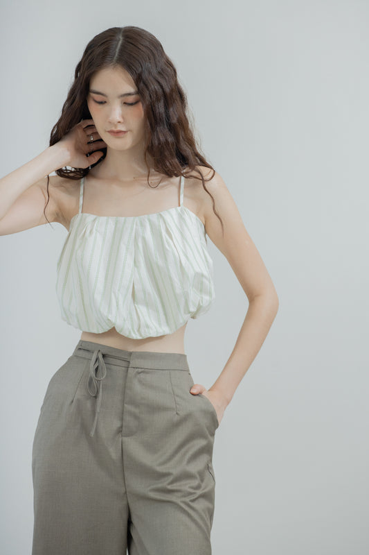 Lana Stripes Puffy Spaghetti Top (Green Stripes)