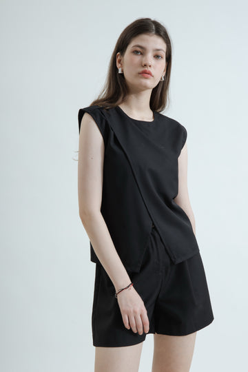 Two Way Overlap Tailored Top (Black)