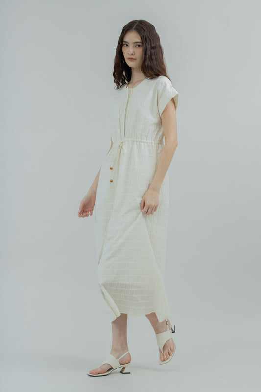 Zaria Checkered Texture Dress (Beige)