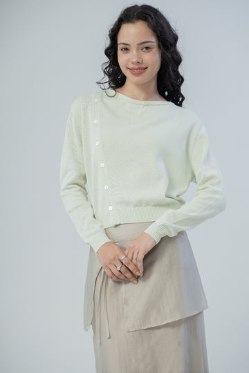 Diagonal Buttons Knit Long Sleeve (Pastel Green)