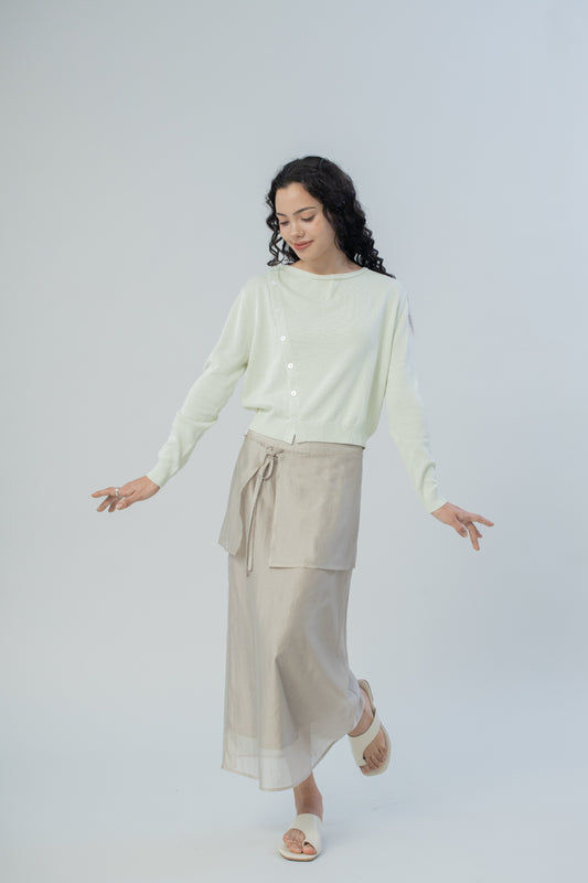 Tencel Overlay Long Skirt (Light Grey)