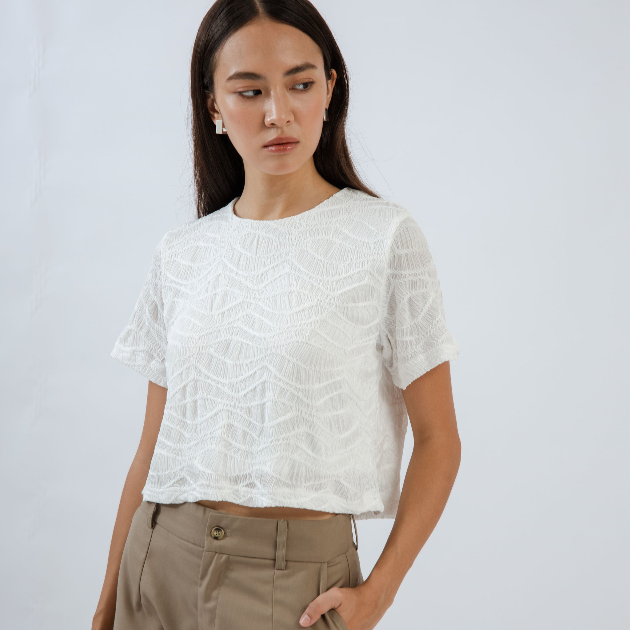 Textured Crop Top (Ivory)