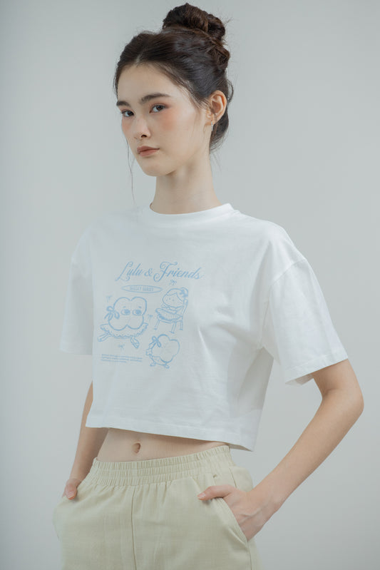 LULU & FRIENDS Ballet Print Crop Tee (Ivory)