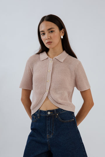 Curvy Hem Button Knit Top (Pink)