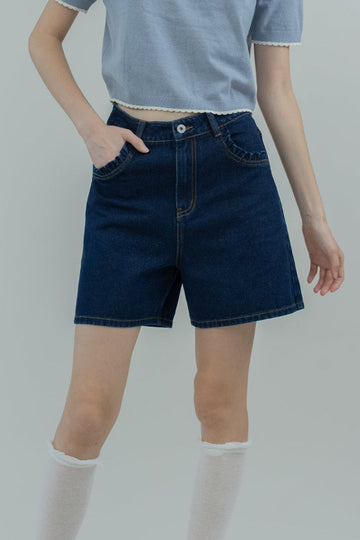 LULU & FRIENDS Frilled Pockets Denim Shorts (Denim)