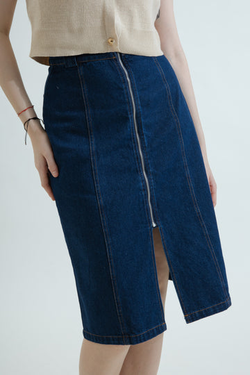 Multi-Wear Zipper Denim Skirt (Denim)