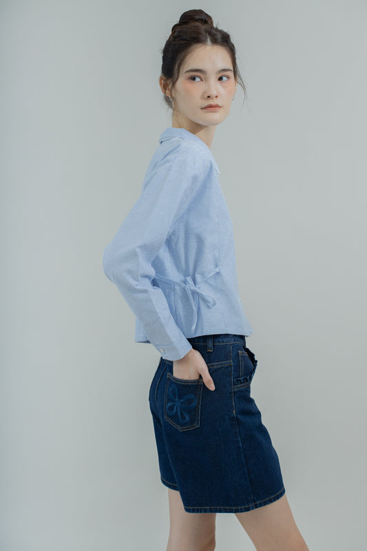 LULU & FRIENDS Side Ribbon Shirt (Blue Stripes)