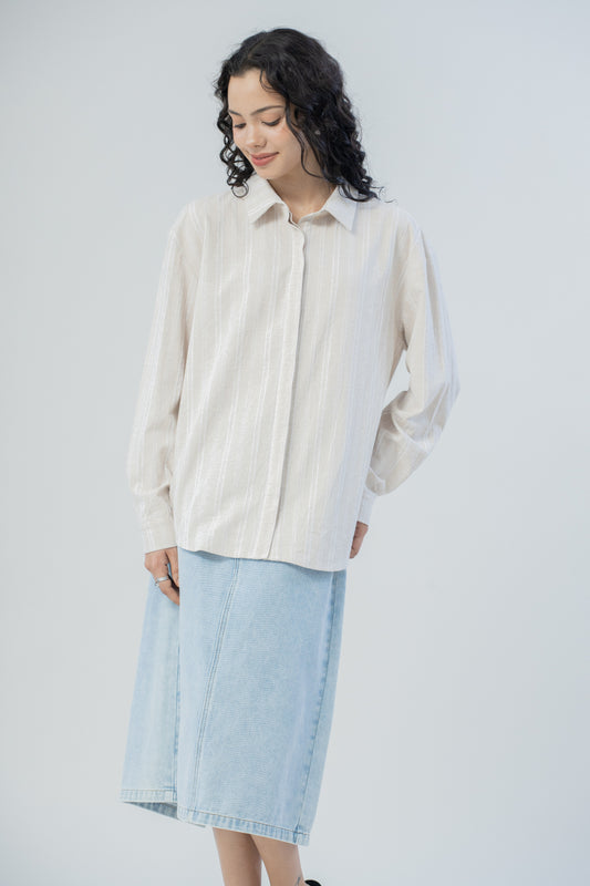 Sahara Stripes Long Sleeve Shirt (Beige)