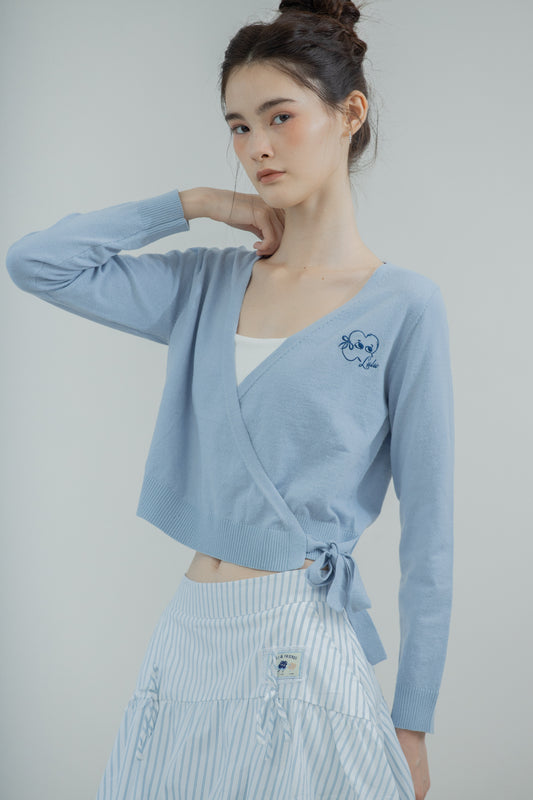 LULU & FRIENDS Overlap Ribbon-Tie Cardigan (Blue)