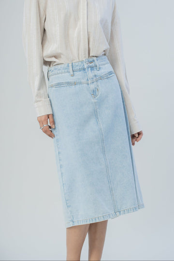 Midi Front Pockets Skirt (Denim)