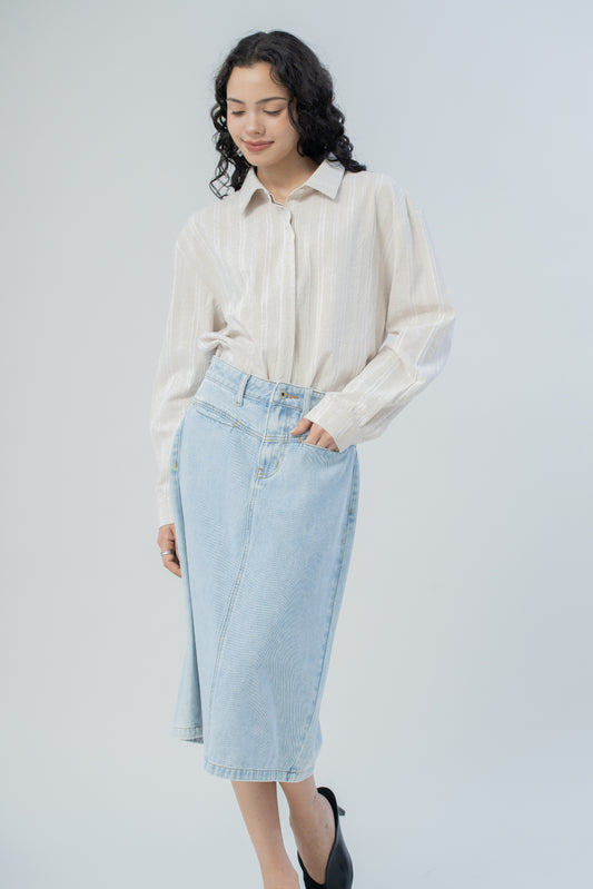 Midi Front Pockets Skirt (Denim)