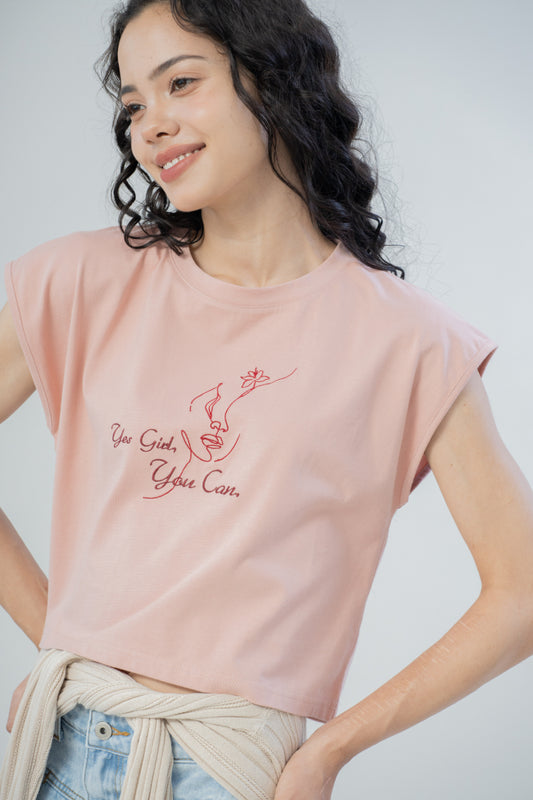 SHOPLOOOH Yes Girl, You Can Tee (Pink)