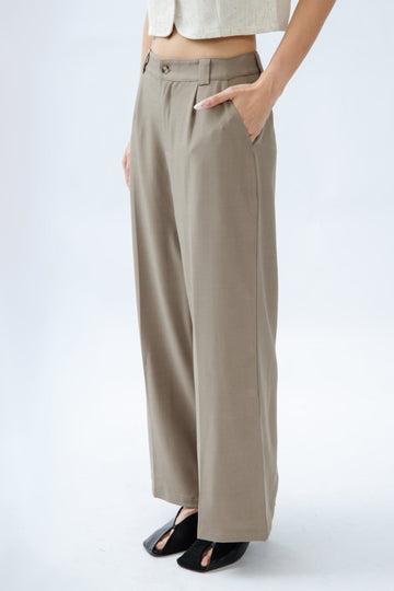 Classic High Waist Straight Cut Trousers (Khaki Grey)