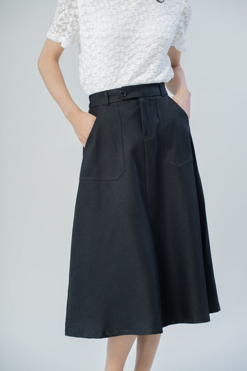 Gionna Mid-Length Flared Skirt (Black)
