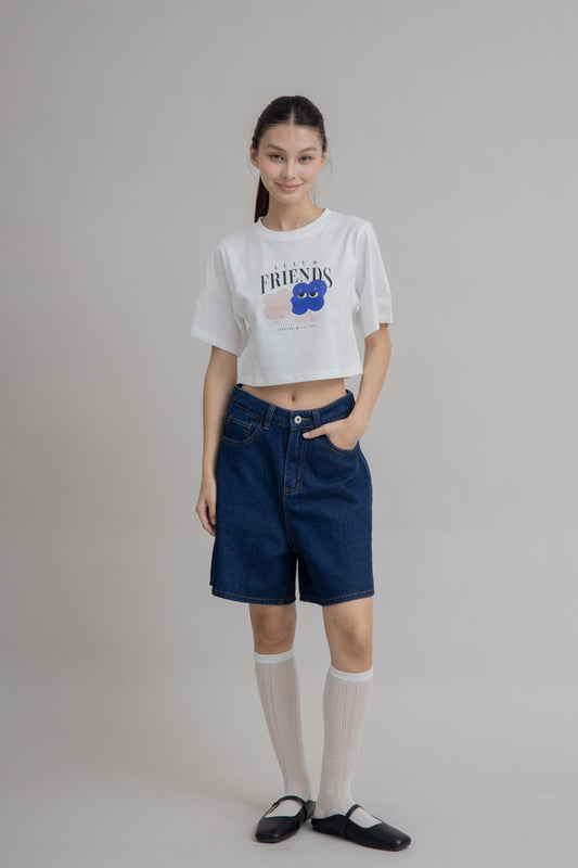 LULU & FRIENDS Crop Print Tee  (Ivory)
