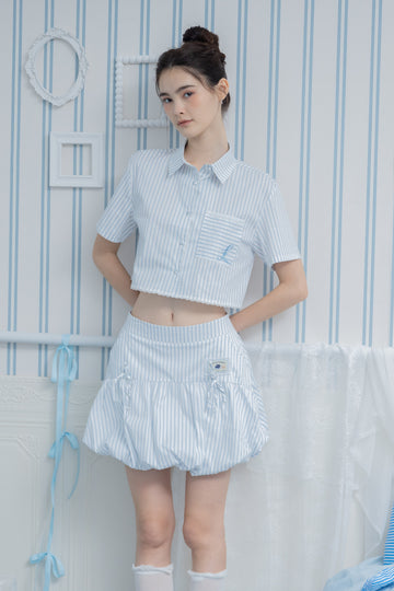 LULU & FRIENDS Lacey Stripes Crop Shirt (Blue Stripes)