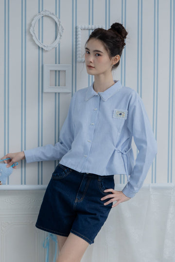 LULU & FRIENDS Side Ribbon Shirt (Blue Stripes)
