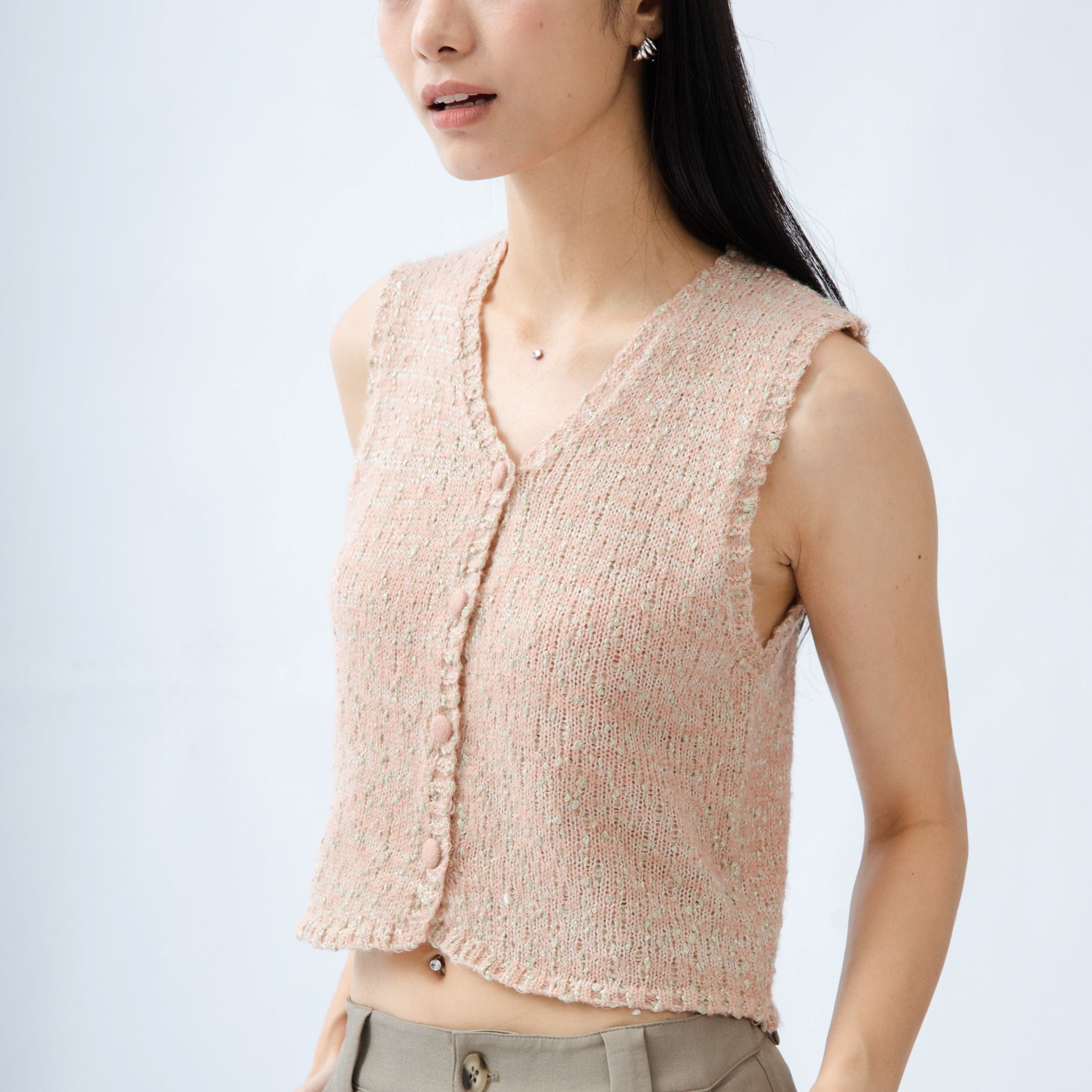 V-neck Mixed Knit Vest (Pink Mix)