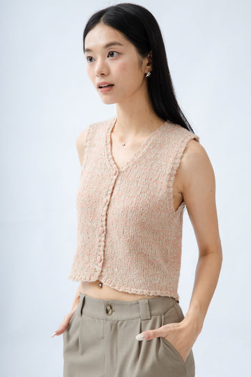 V-neck Mixed Knit Vest (Pink Mix)