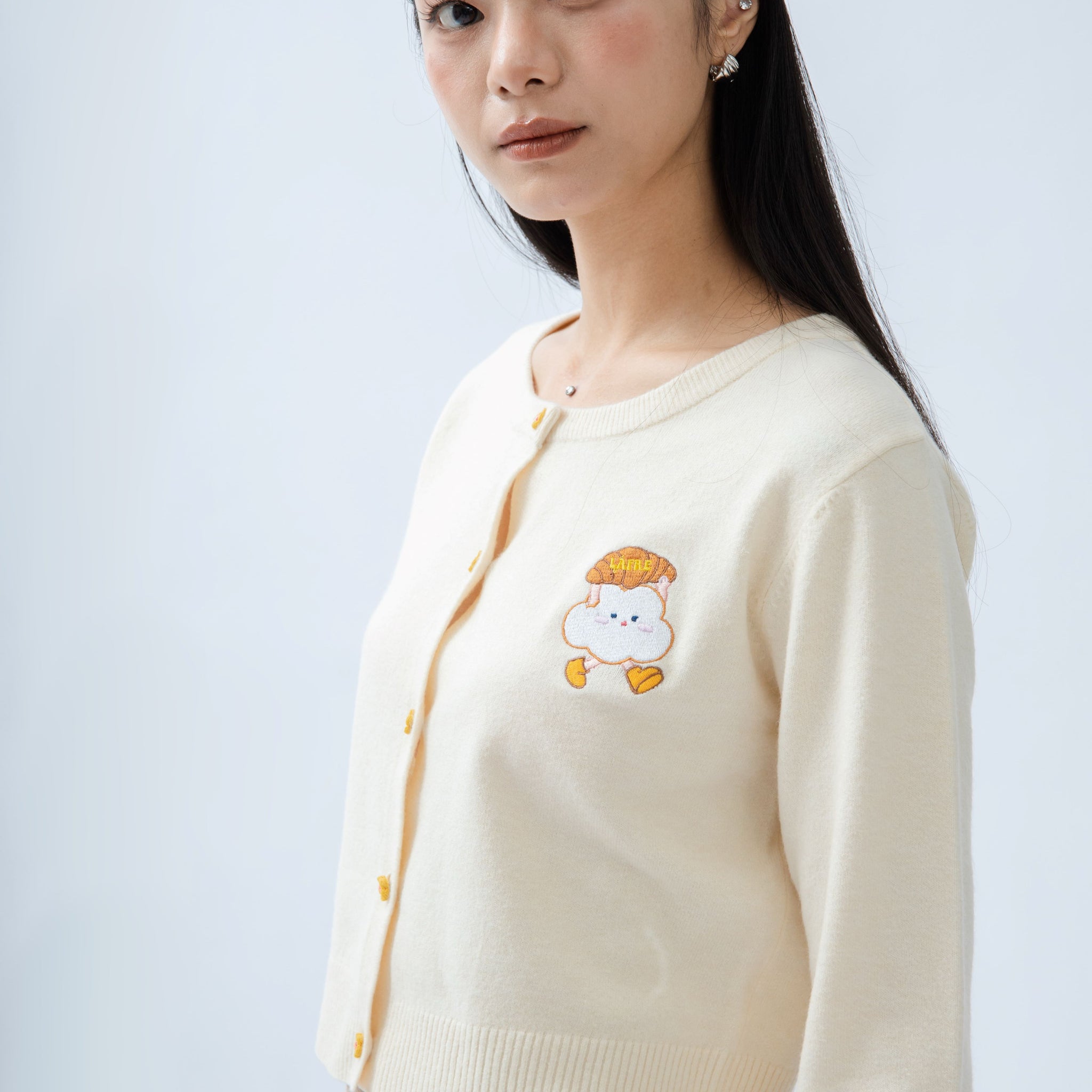 Flower Button Knit Cardigan (Beige)