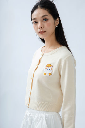 Flower Button Knit Cardigan (Beige)