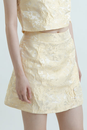 Spring Aura Embroidery A Line Mini Skirt (Pastel Yellow)