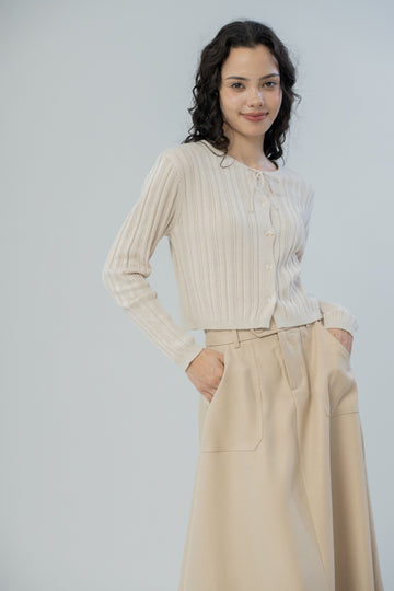 Elise Ribbon Knit Cardigan (Beige)