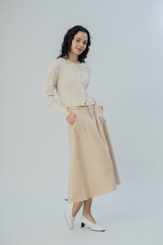 Gionna Mid-Length Flared Skirt (Khaki)