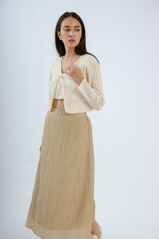 Wrinkle Back Elastic Midi Skirt (Khaki)