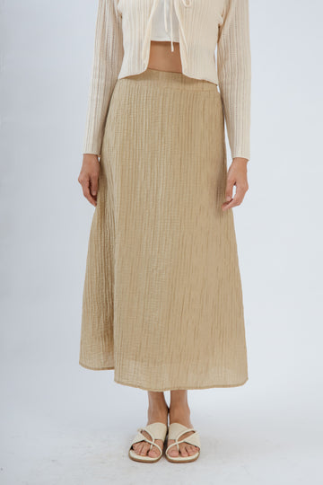 Wrinkle Back Elastic Midi Skirt (Khaki)