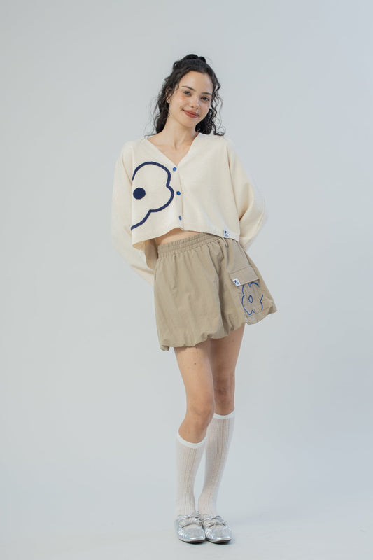LULU V Neck Embroidery Cardigan (Beige)