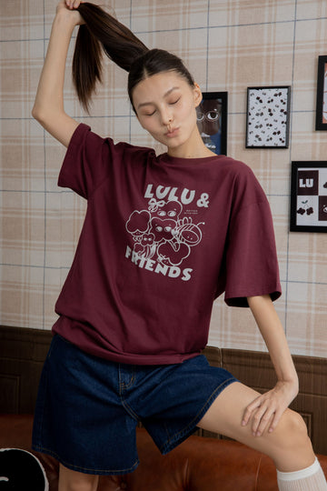 LULU & FRIENDS Oversize Print Tee (Maroon)