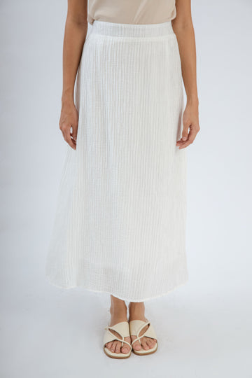 Wrinkle Back Elastic Midi Skirt (White)
