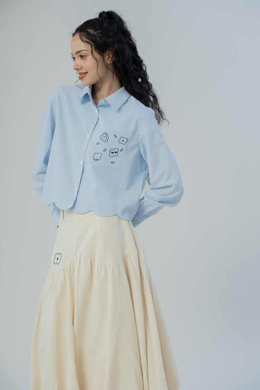 LULU & FRIENDS Scallop Hem Long Sleeve (Light Blue)