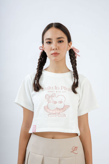 LULU In Pink Solo Dance Embroidery Crop Top (Ivory)