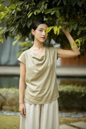 Nara Draped Neckline Top (Pastel Green)