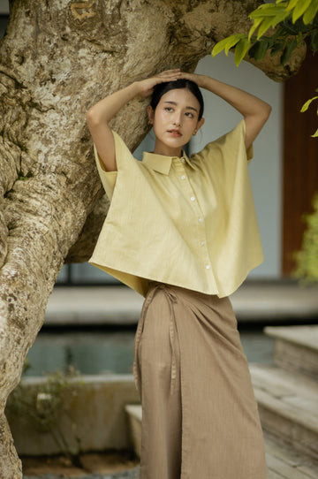Boxy Collared Button-Down Top (Sand)