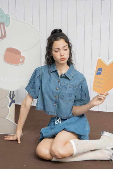 LULU & FRIENDS Pleated Sleeve Shirt (Denim)