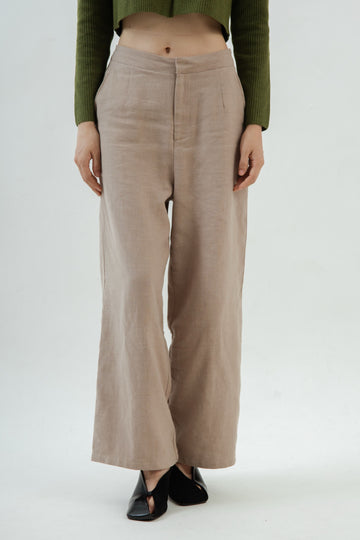 Thalia Linen Relaxed Trousers (Khaki)