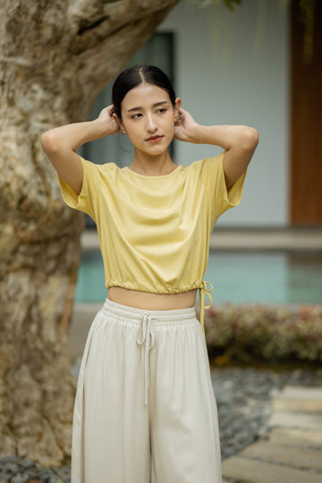 Nami Drawstring Hem Short Sleeve Tee (Sand)