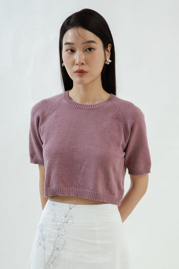 Raglan Round Neck Knit Top (Dusty Rose)
